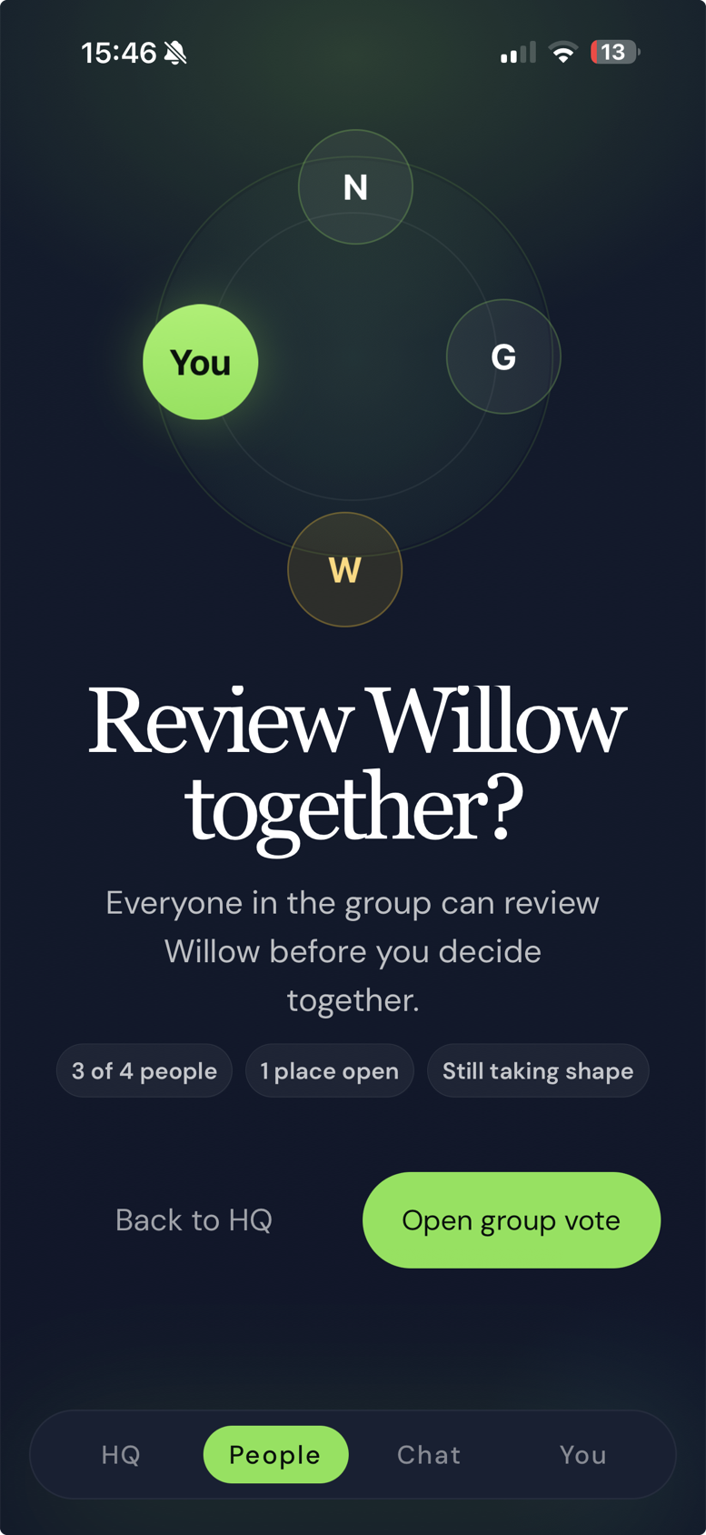 Maison showing a three-person group voting together on who could take its final place